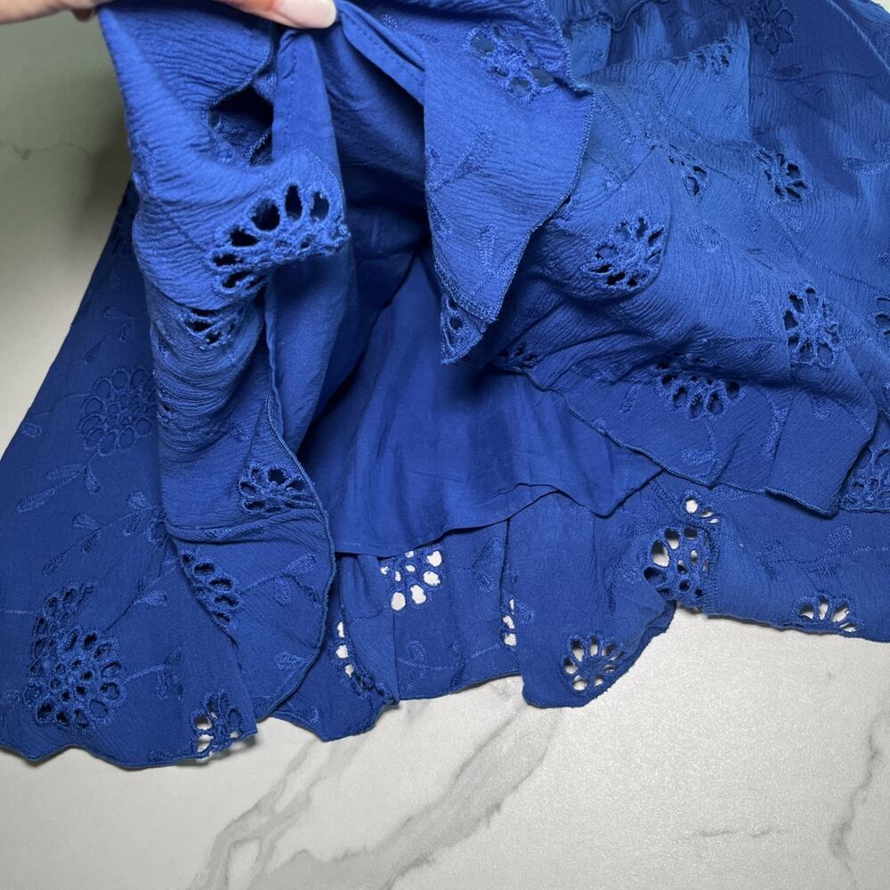 Rewind Womens Size Large Royal Blue Skirt Embroidered Floral Pull On Elastic NEW - Picture 3 of 9